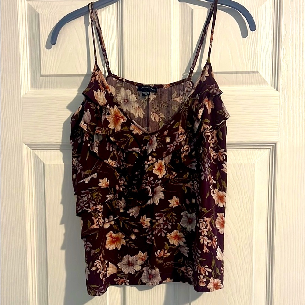 American Eagle Outfitters Black Ruffled Spaghetti Strap Camisole